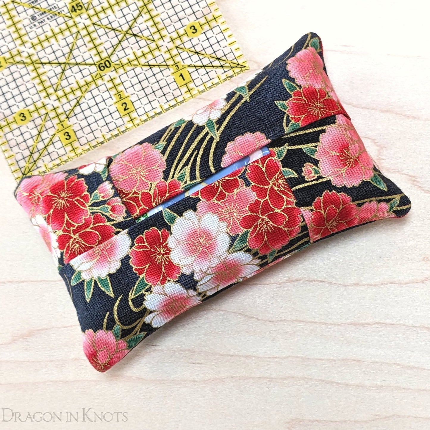 Pink Flowers Pocket Tissue Holder - Dragon in Knots