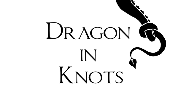 black dragon tail dangling down, next to the words: Dragon in Knots