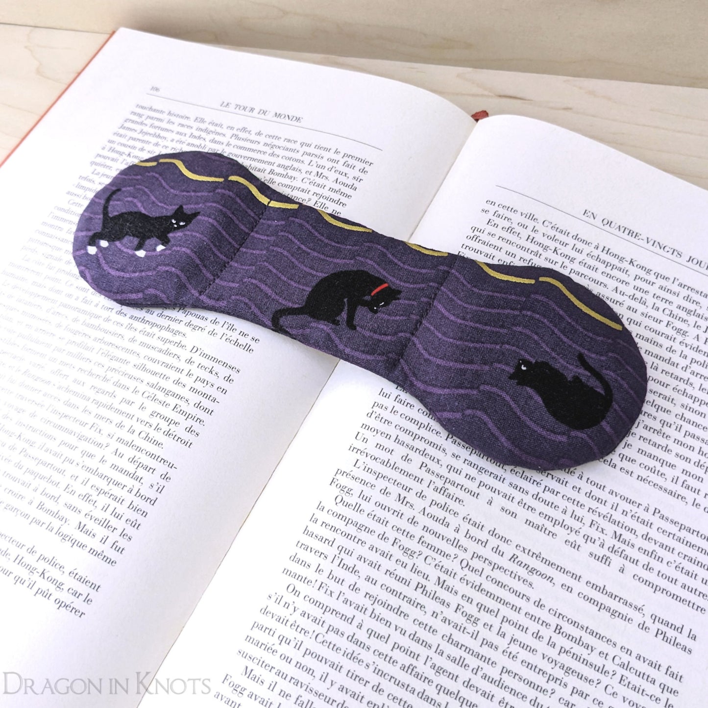 Black Cats on Purple Book Weight - Dragon in Knots