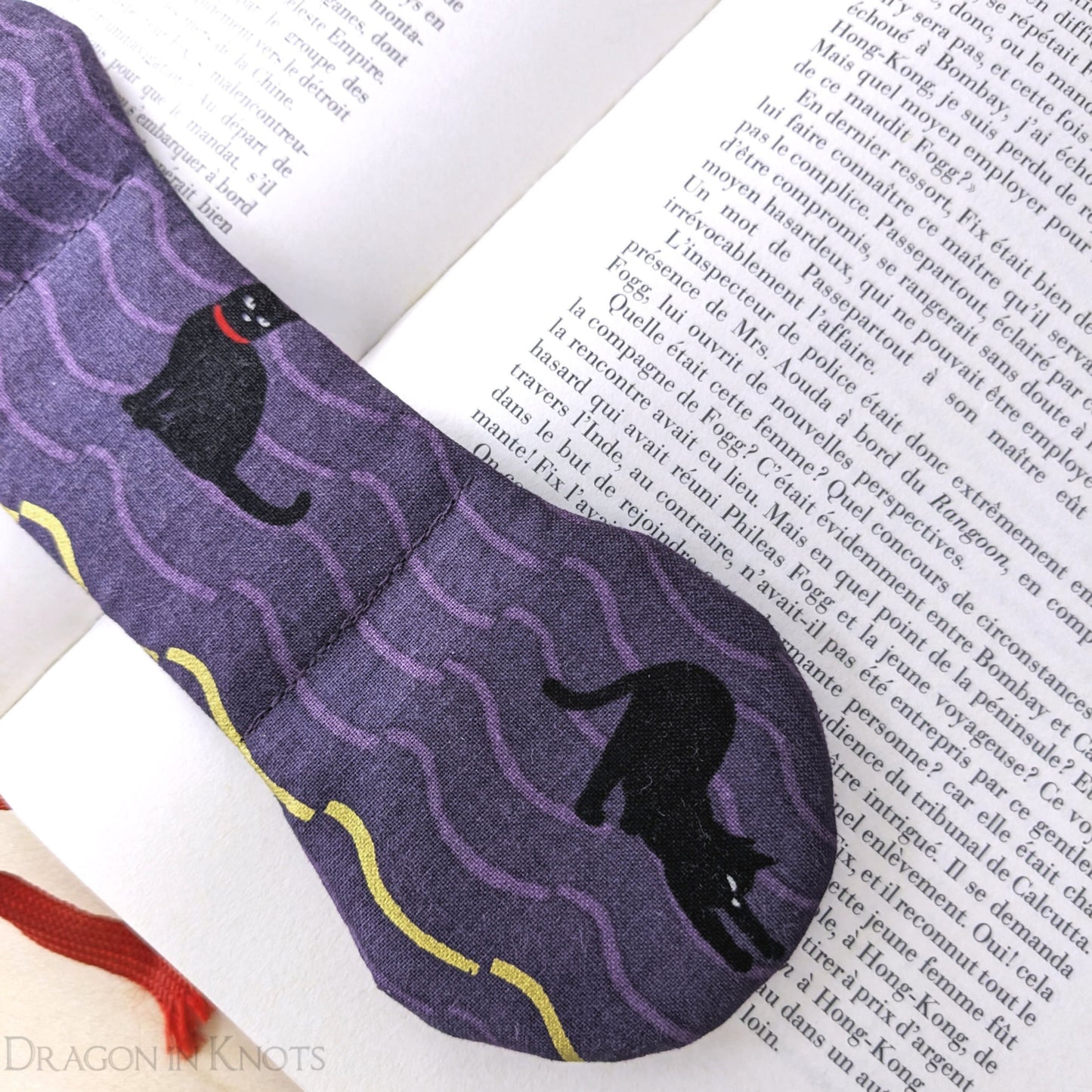 Black Cats on Purple Book Weight - Dragon in Knots