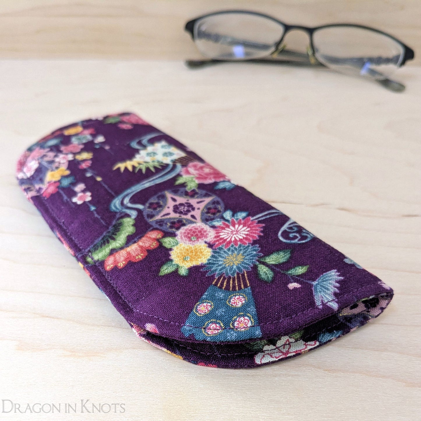 Purple Eyeglass Case - S M - Dragon in Knots