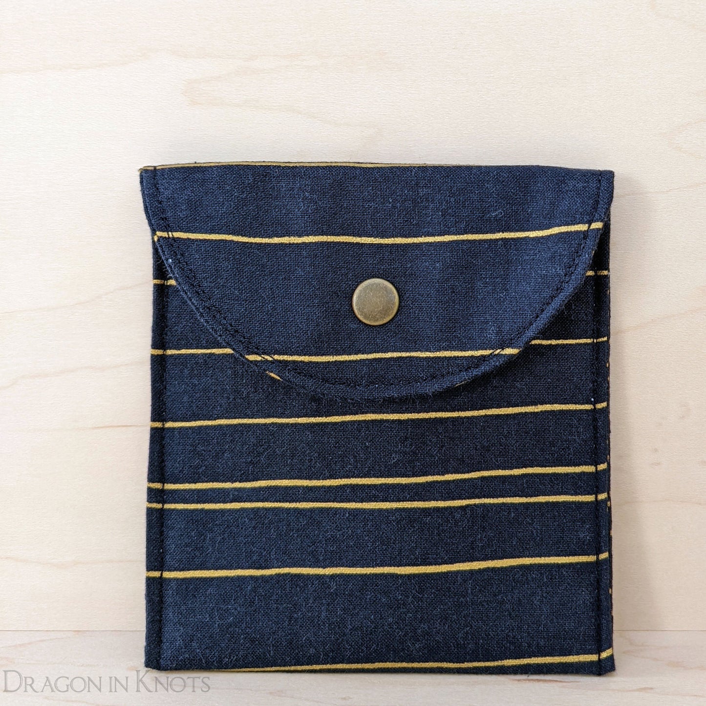 Navy Blue and Gold Striped Pouch - Dragon in Knots