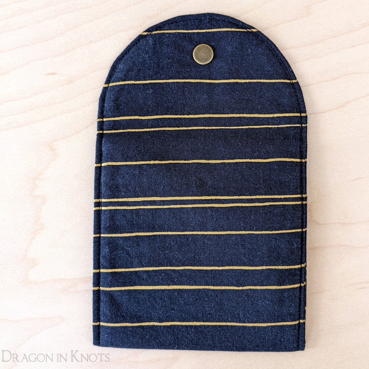 Navy Blue and Gold Striped Pouch - Dragon in Knots