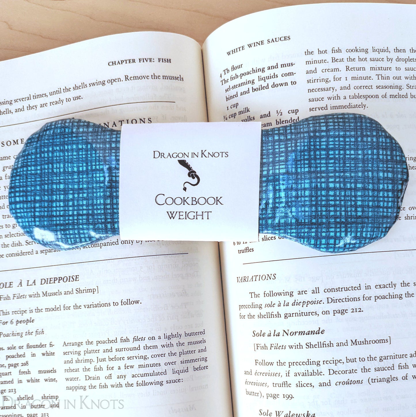 Blue Cookbook Weight Page Holder - Dragon in Knots