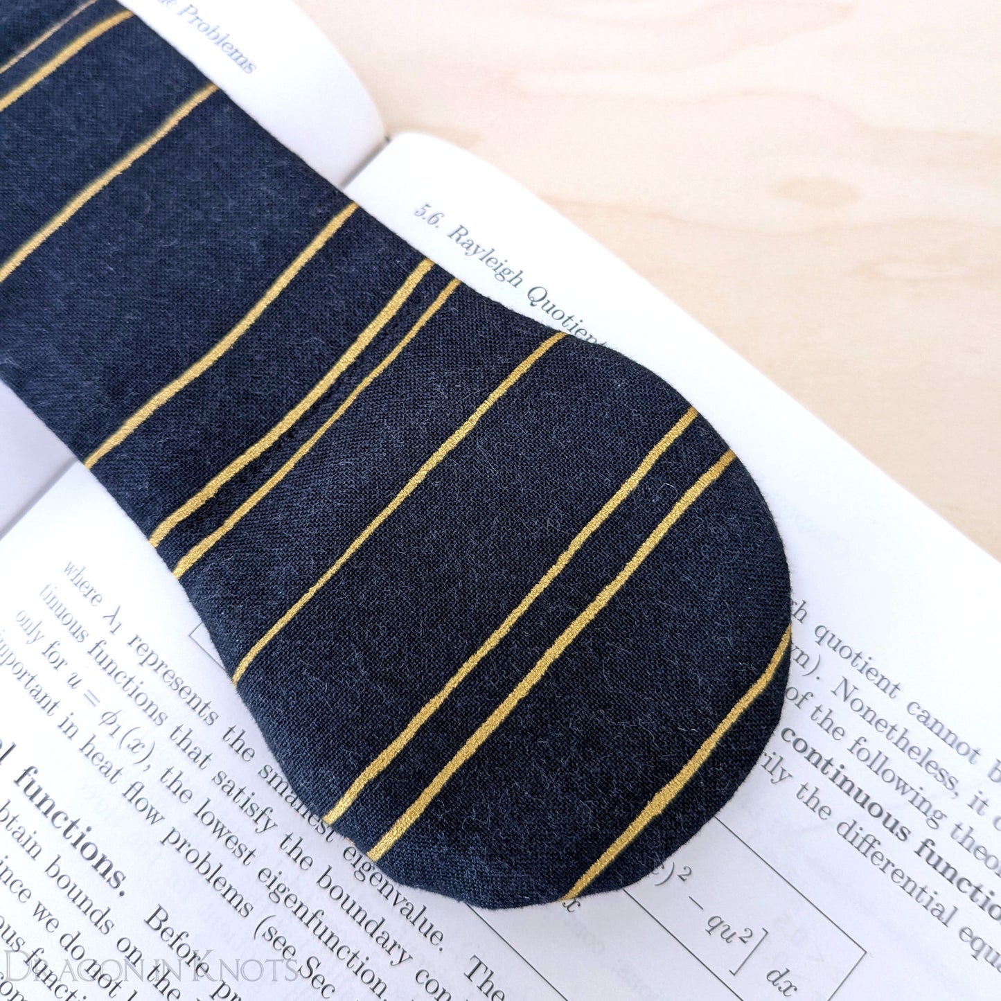 Navy Blue and Gold Striped Book Weight - Dragon in Knots