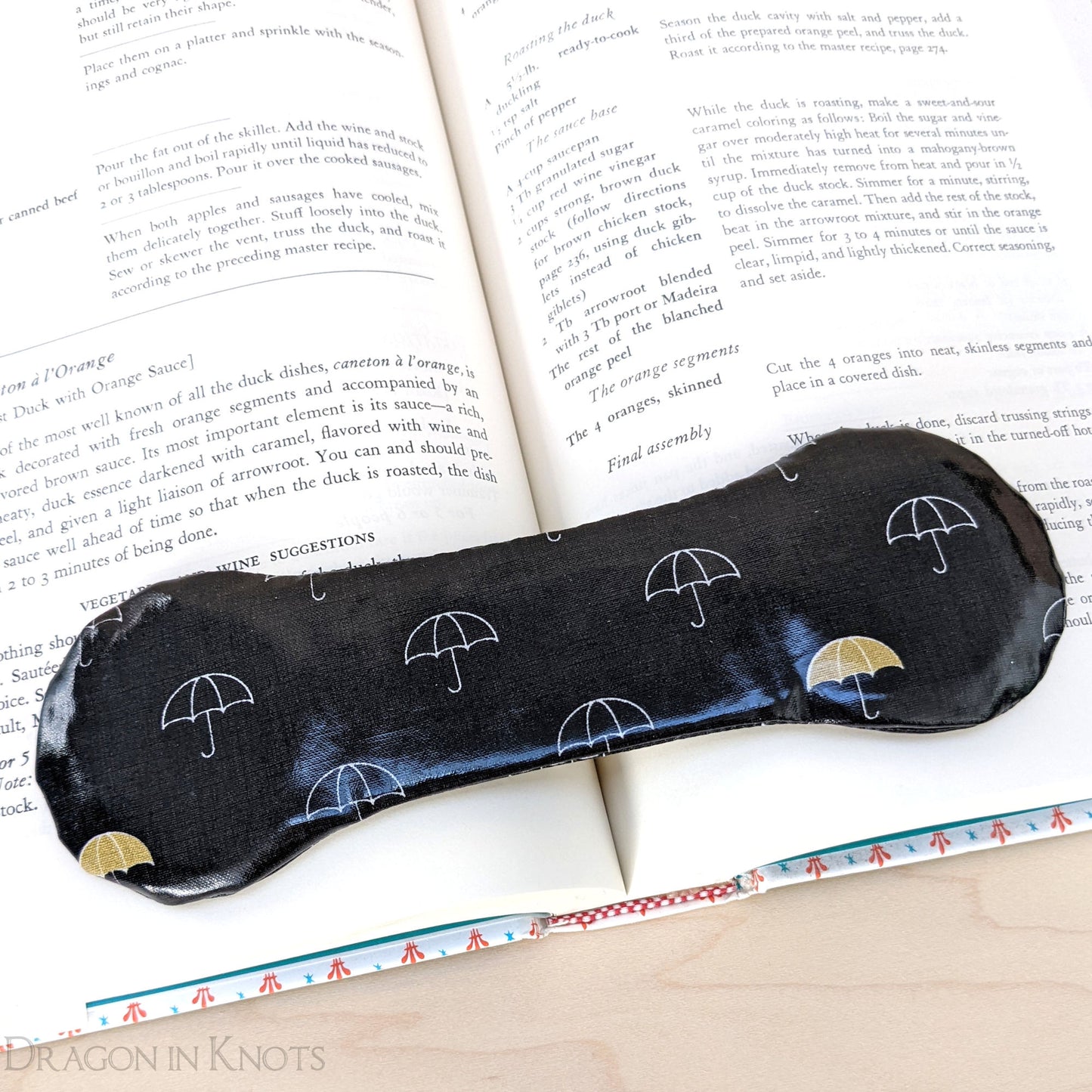 Black Umbrella Cookbook Weight Page Holder - Dragon in Knots