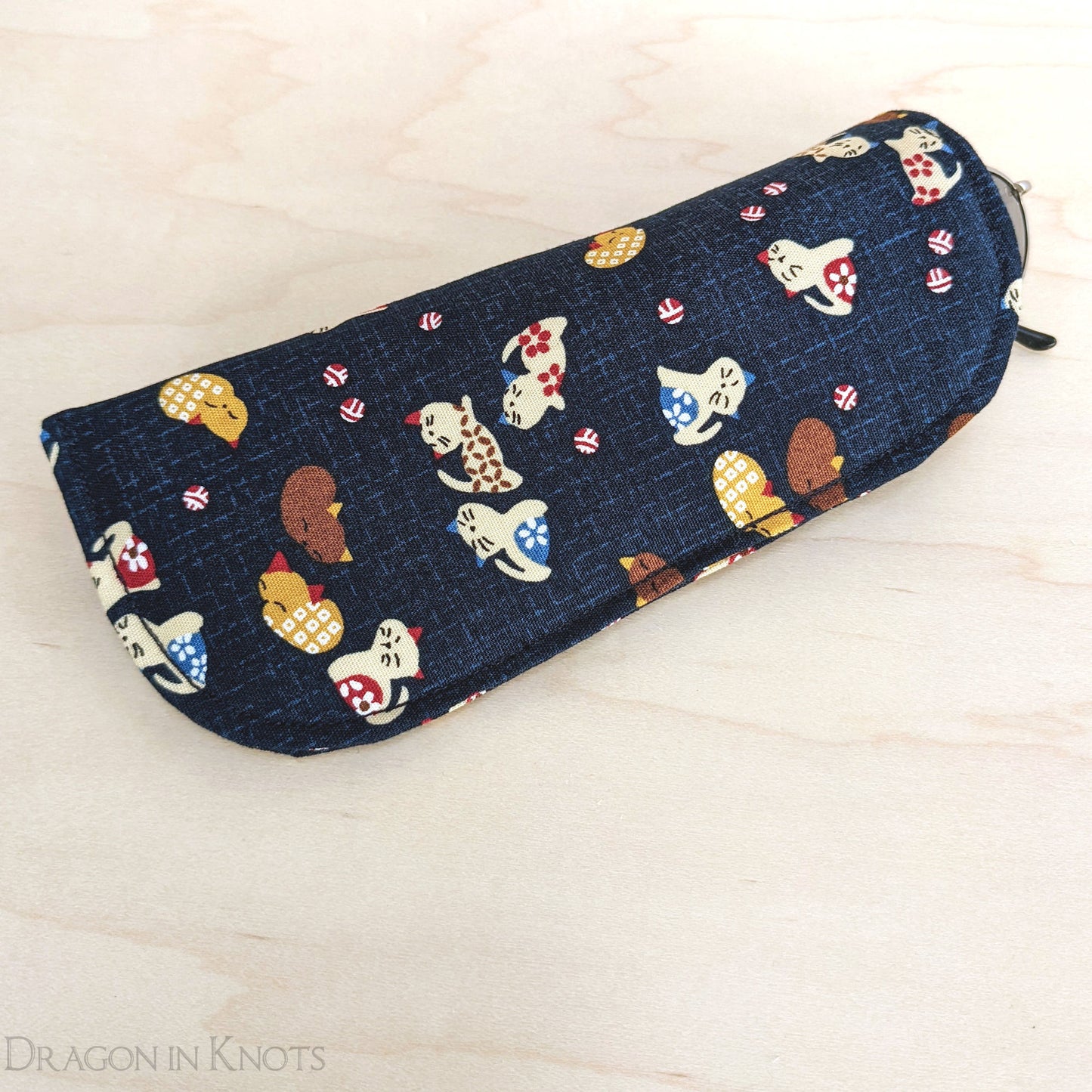 Kittens Dark Navy Blue Soft Eyeglass Case - M - Dragon in Knots