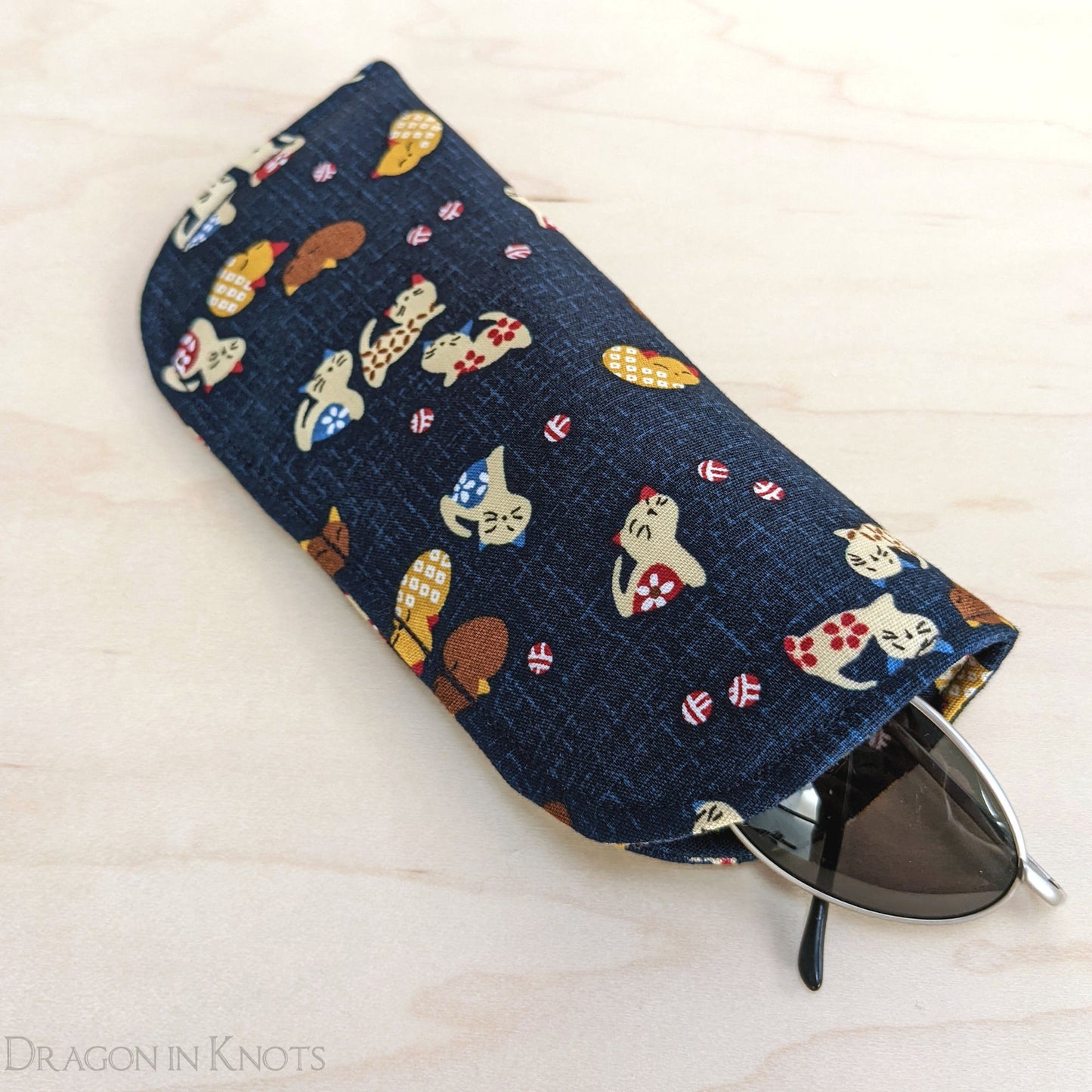 Kittens Dark Navy Blue Soft Eyeglass Case - M - Dragon in Knots