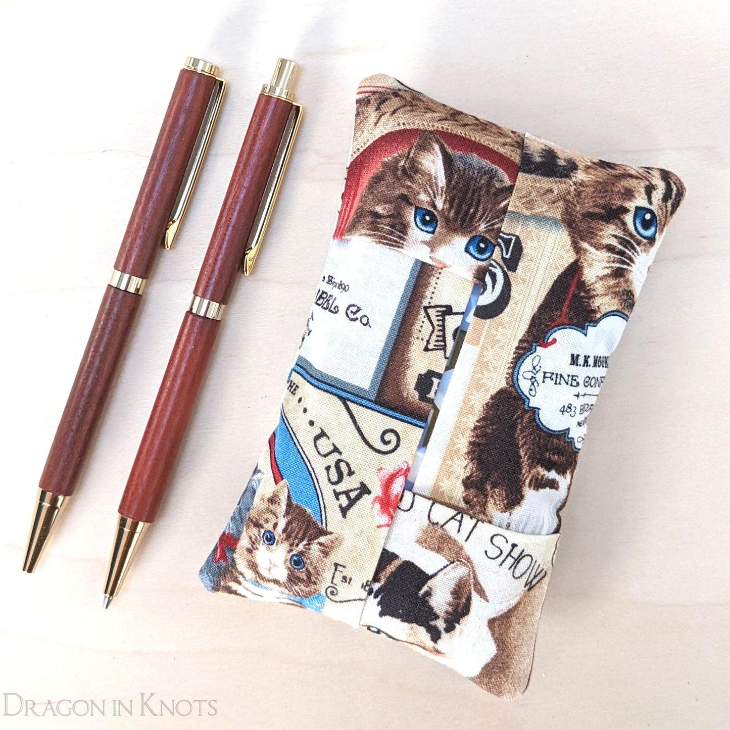 Victorian Cats Travel Tissue Holder - Dragon in Knots handmade