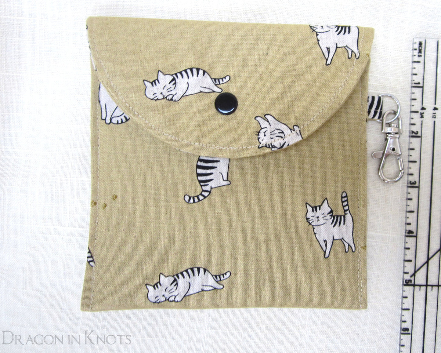 Striped Cats 5in Accessory Pouch - Dragon in Knots, handmade in USA