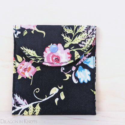 Black Floral Snap Pouch - Dragon in Knots