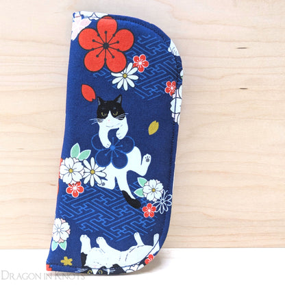 Tuxedo Cat Navy Blue Eyewear Case - M - Dragon in Knots