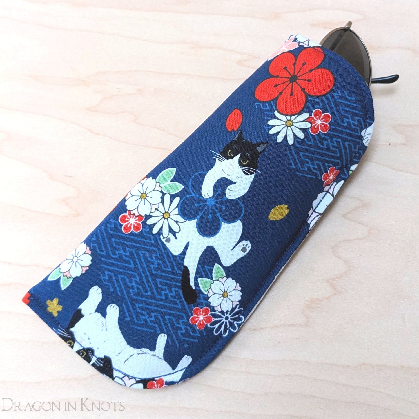 Tuxedo Cat Navy Blue Eyewear Case - M - Dragon in Knots