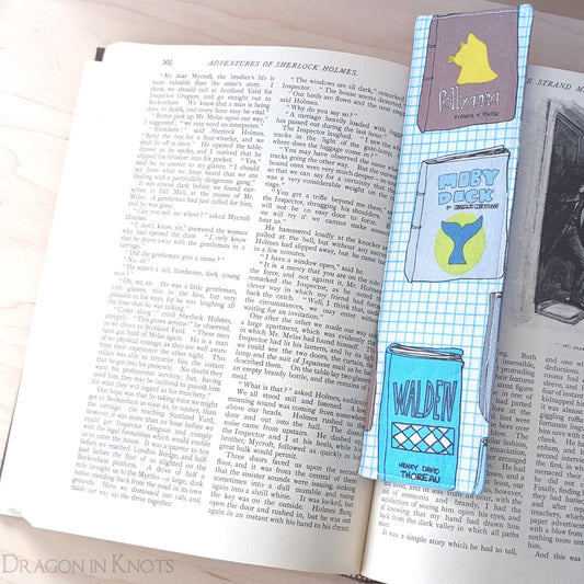 Classics Fabric Bookmark - Pollyanna, Moby Dick, Walden, Anne of Green Gables - Dragon in Knots