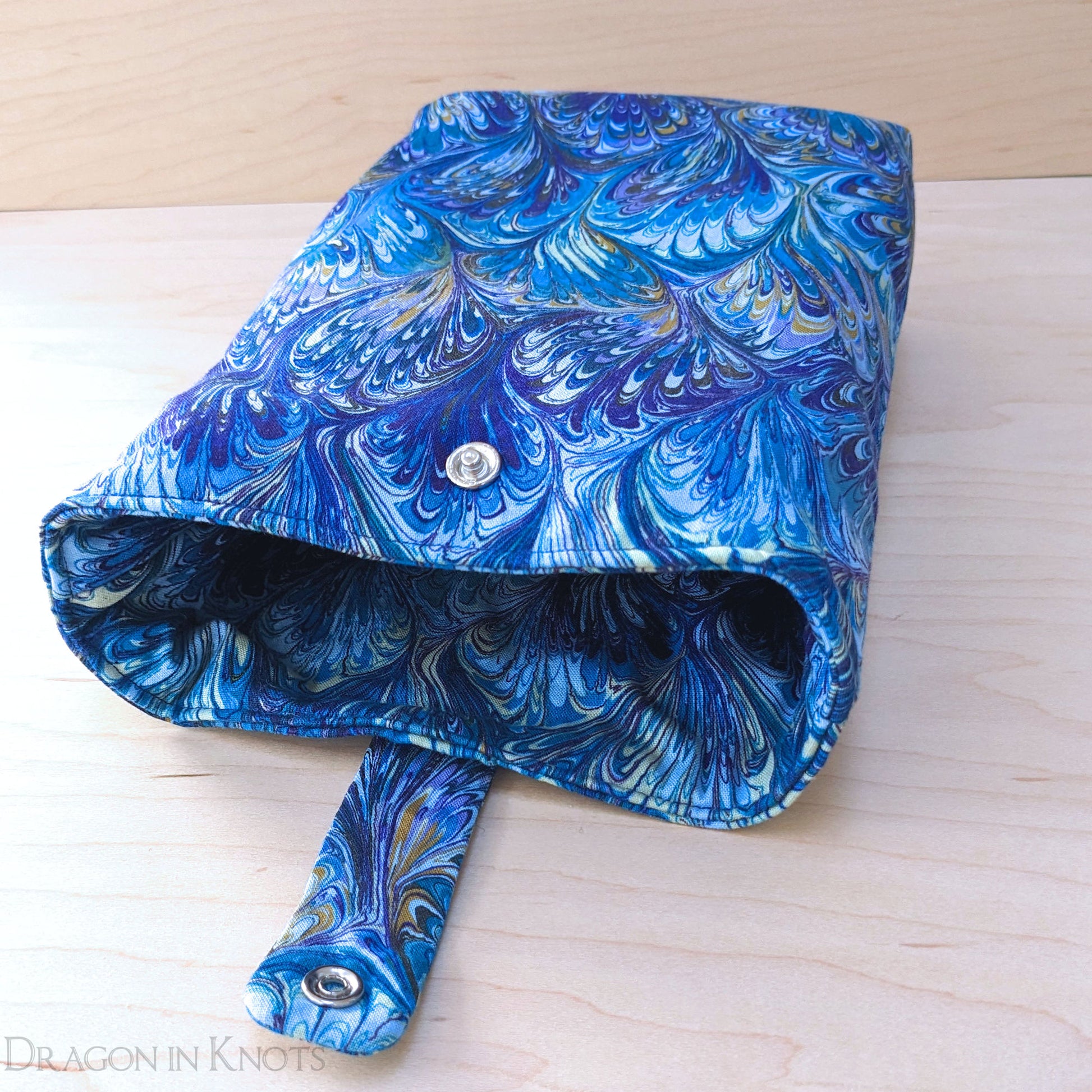 Blue Marbled Book Sleeve - Dragon in Knots