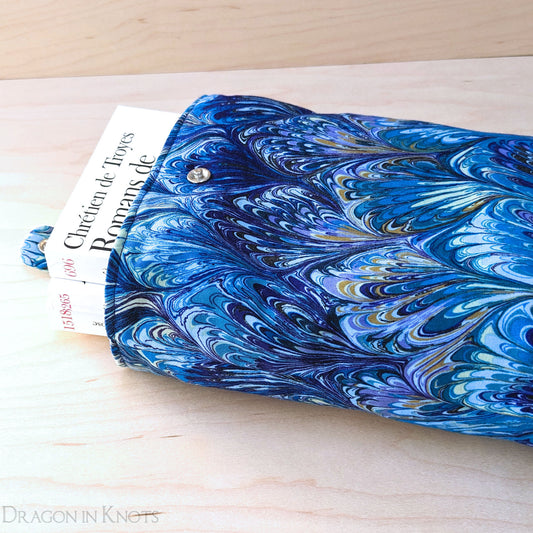 Blue Marbled Book Sleeve - Dragon in Knots