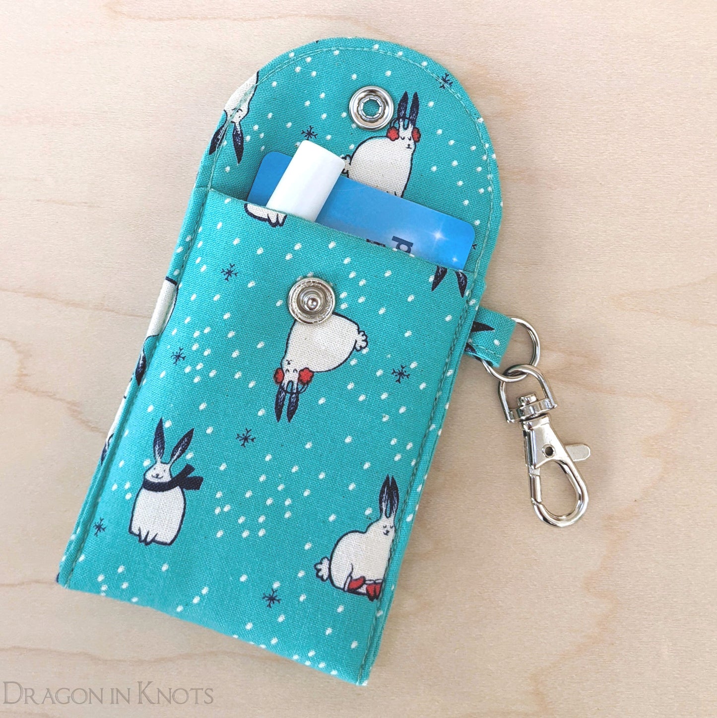 Snow Bunny Mini Essentials Pouch for Lip Balm and ID Card - Dragon in Knots