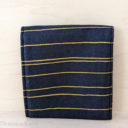 Navy Blue and Gold Striped Pouch - Dragon in Knots