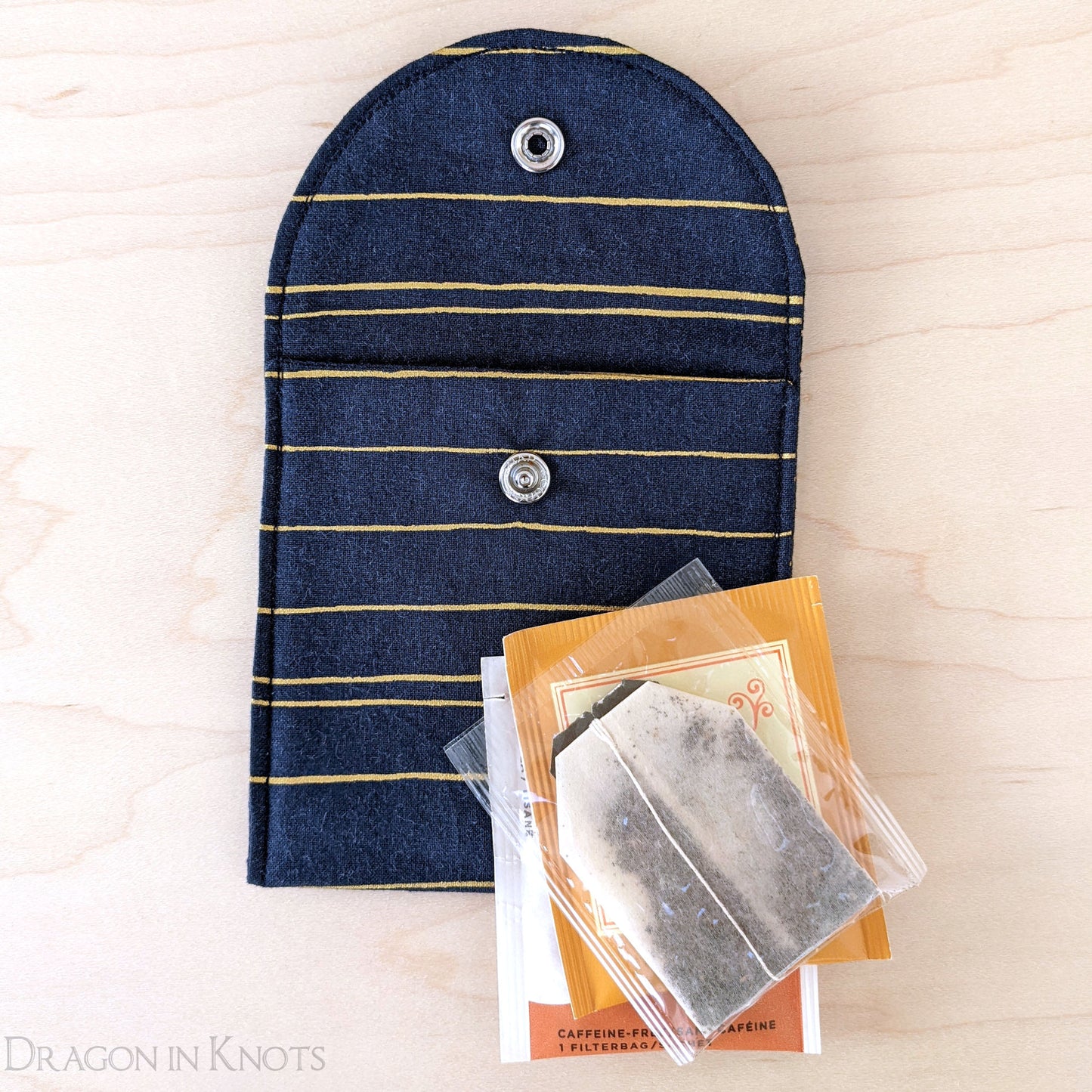 Navy Blue and Gold Striped Pouch - Dragon in Knots