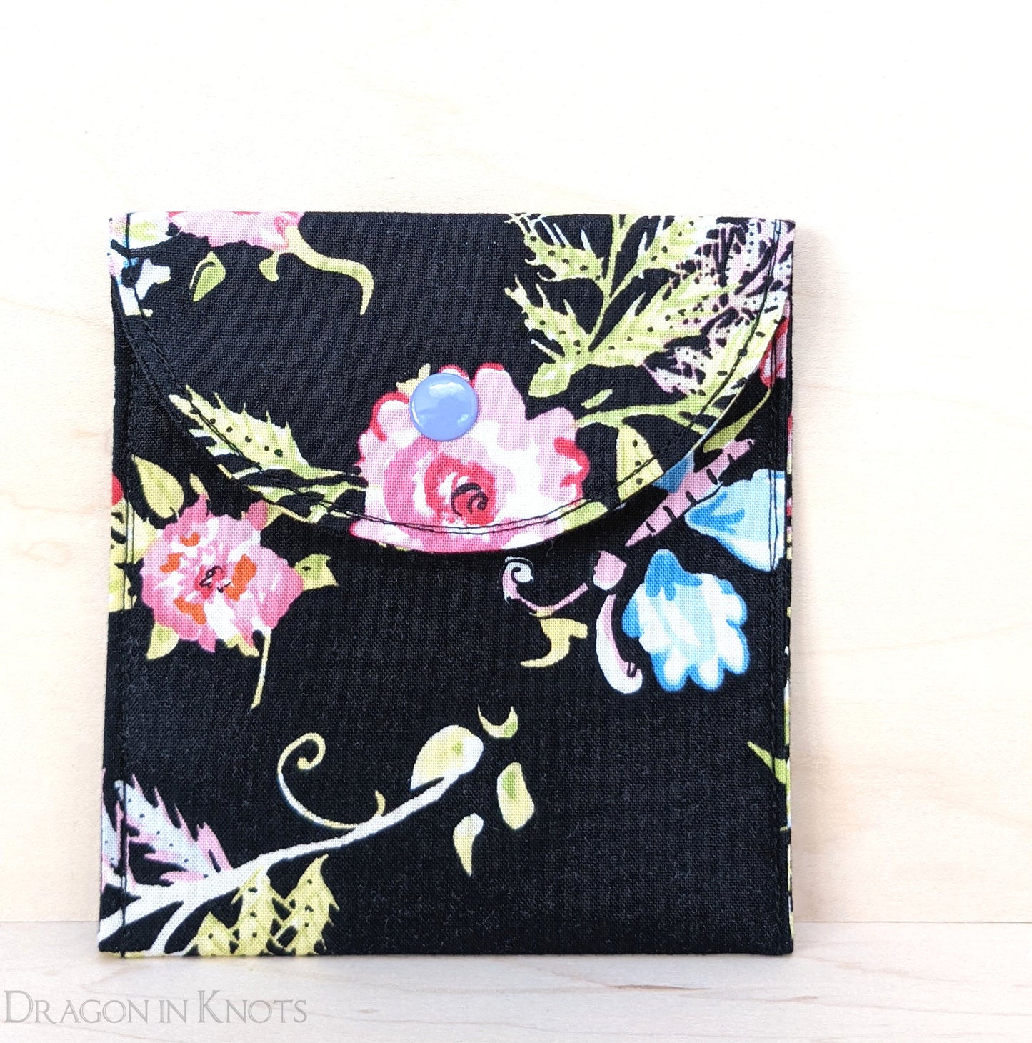 Black Floral Snap Pouch - Dragon in Knots handmade