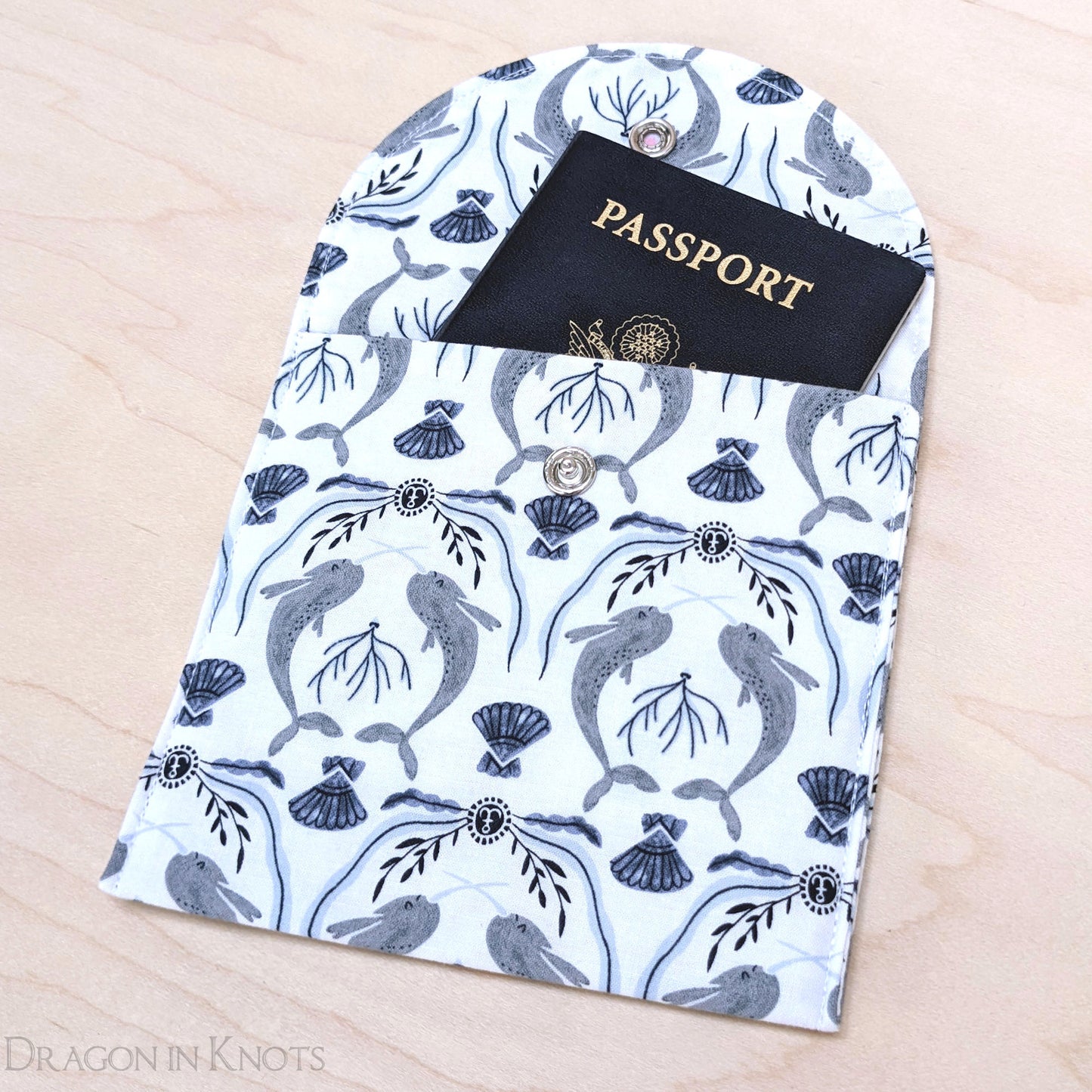Narwhal Damask Accessory Pouch - Dragon in Knots handmade