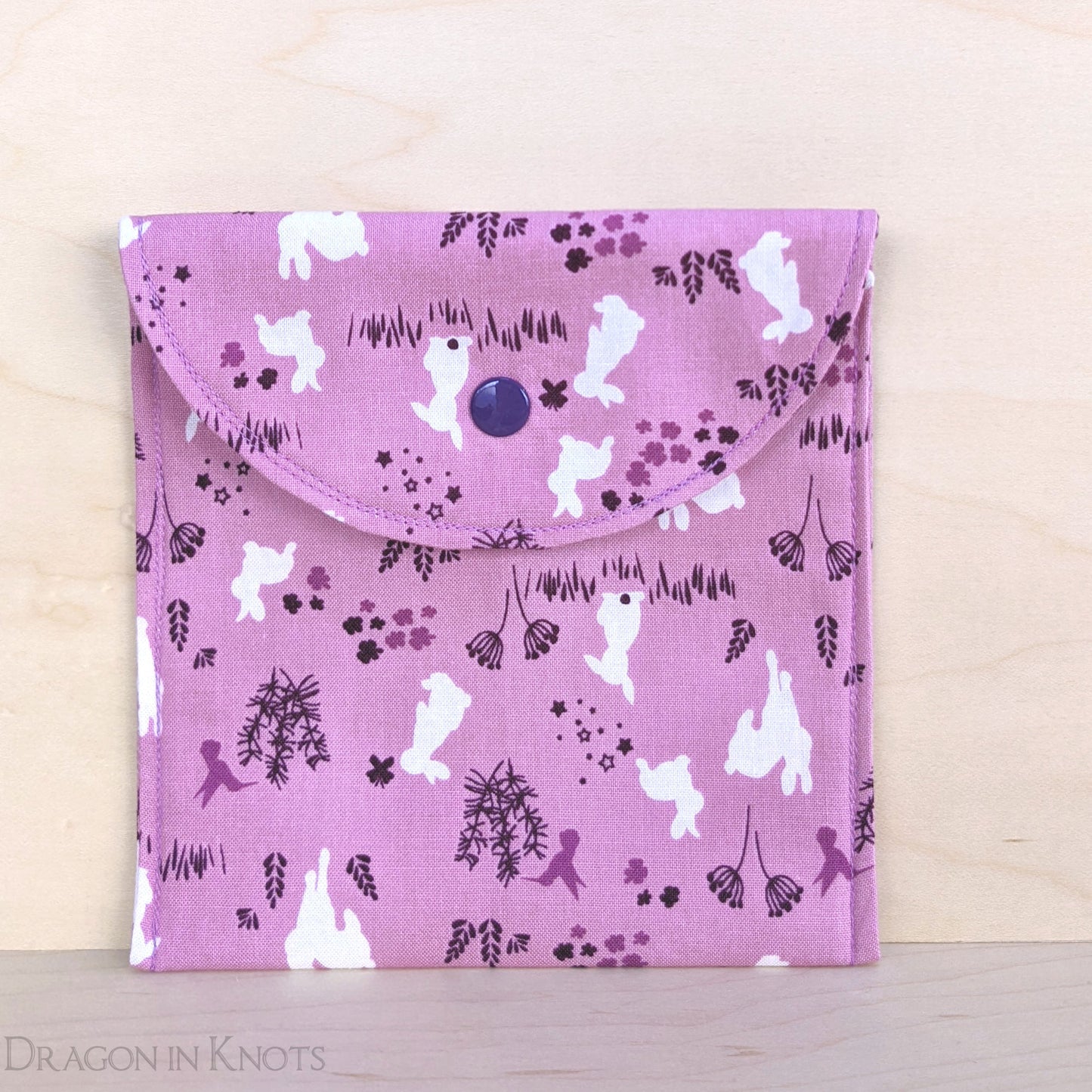 Bunnies on Orchid Accessory Pouch - 5" - Dragon in Knots