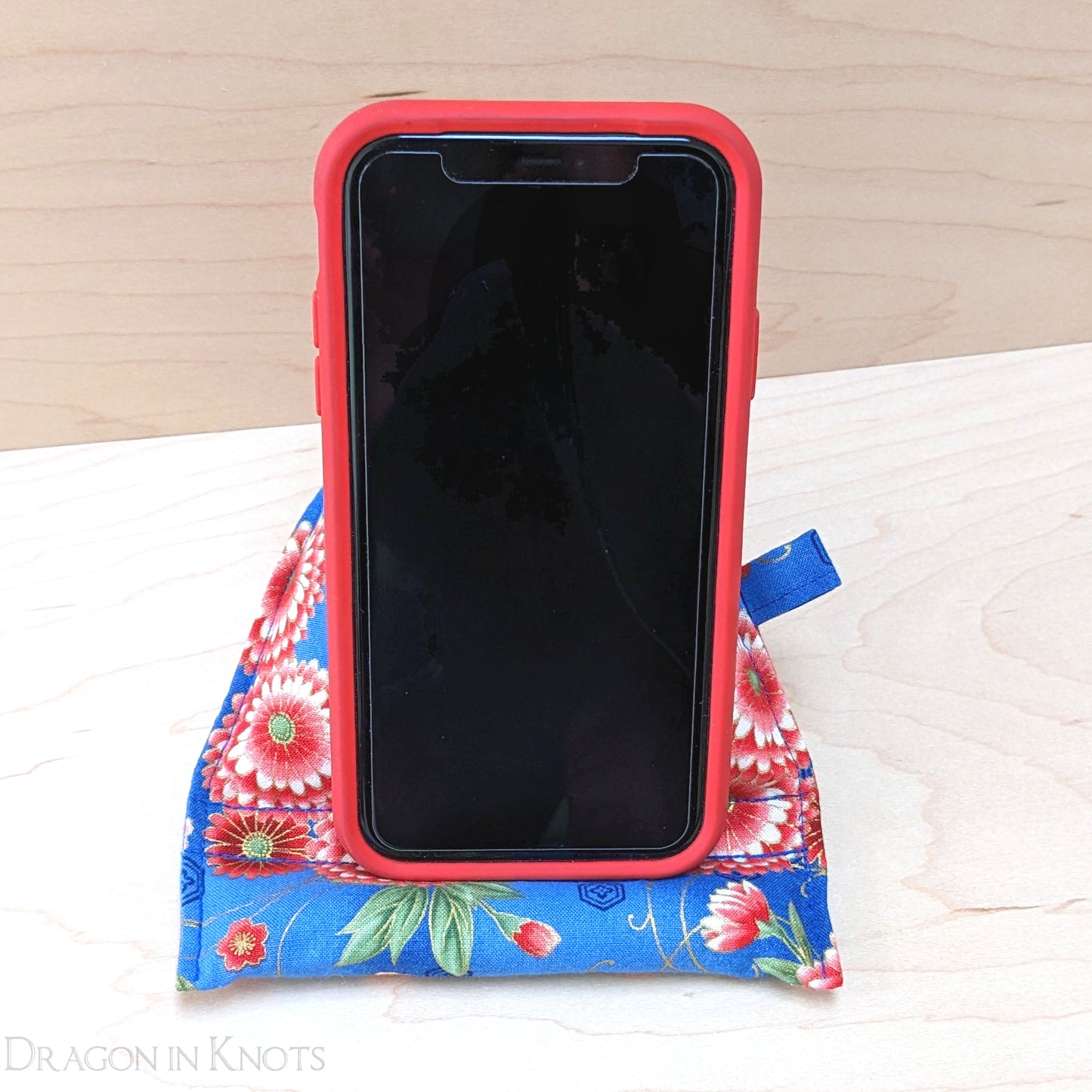 Blue Floral Mobile Phone Pillow - Dragon in Knots