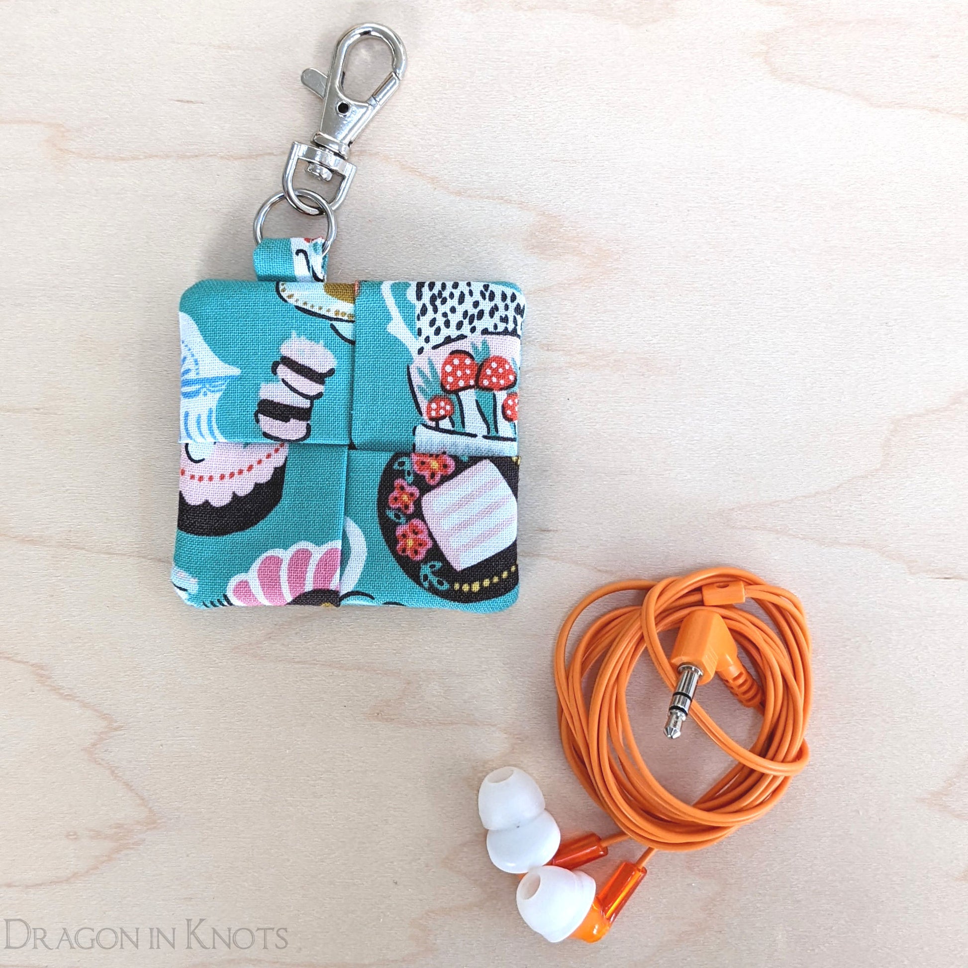 Teatime Guitar Pick Holder or Earbud Pouch - Dragon in Knots
