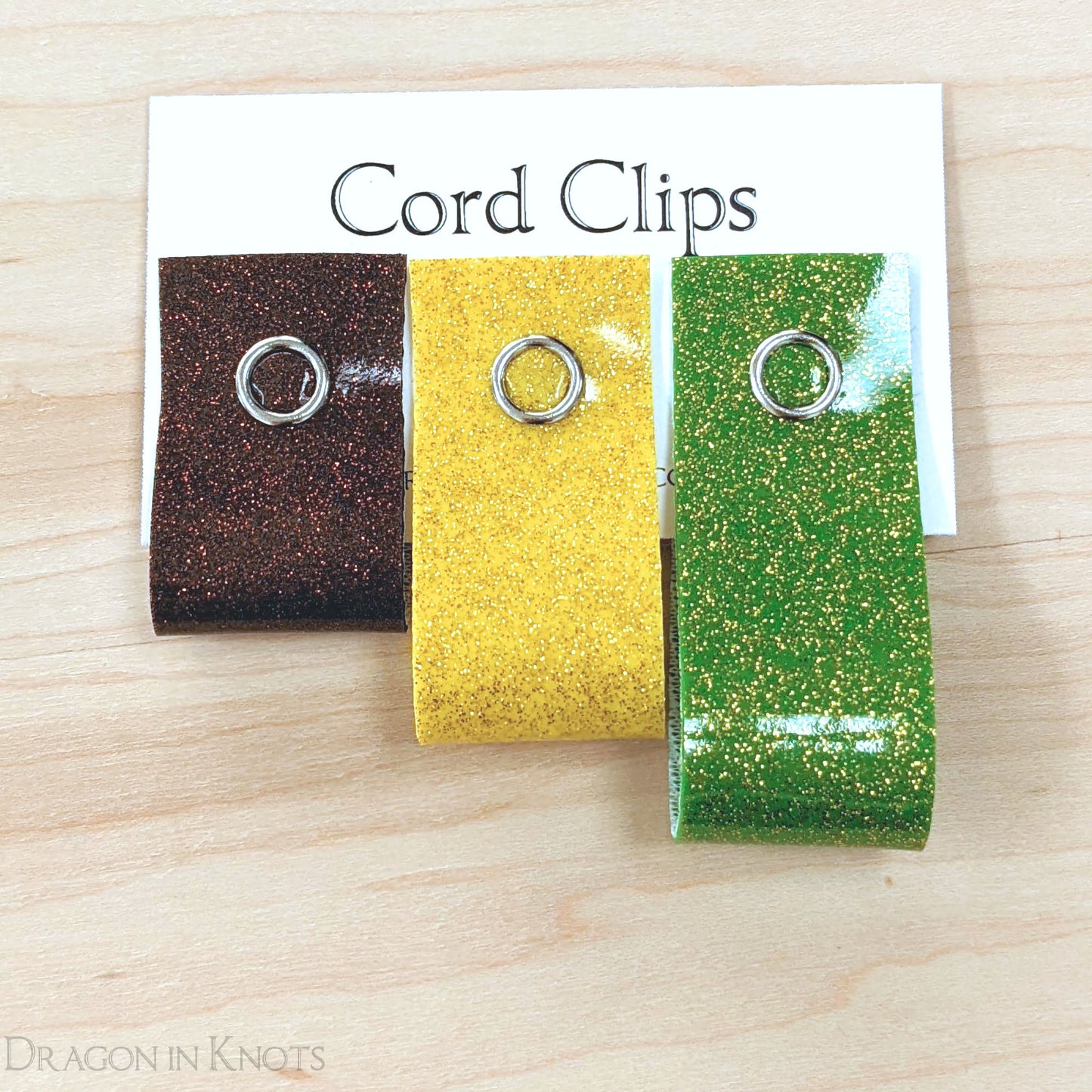 Cord Wraps - Brown, Yellow, Green Glitter Vinyl - Dragon in Knots