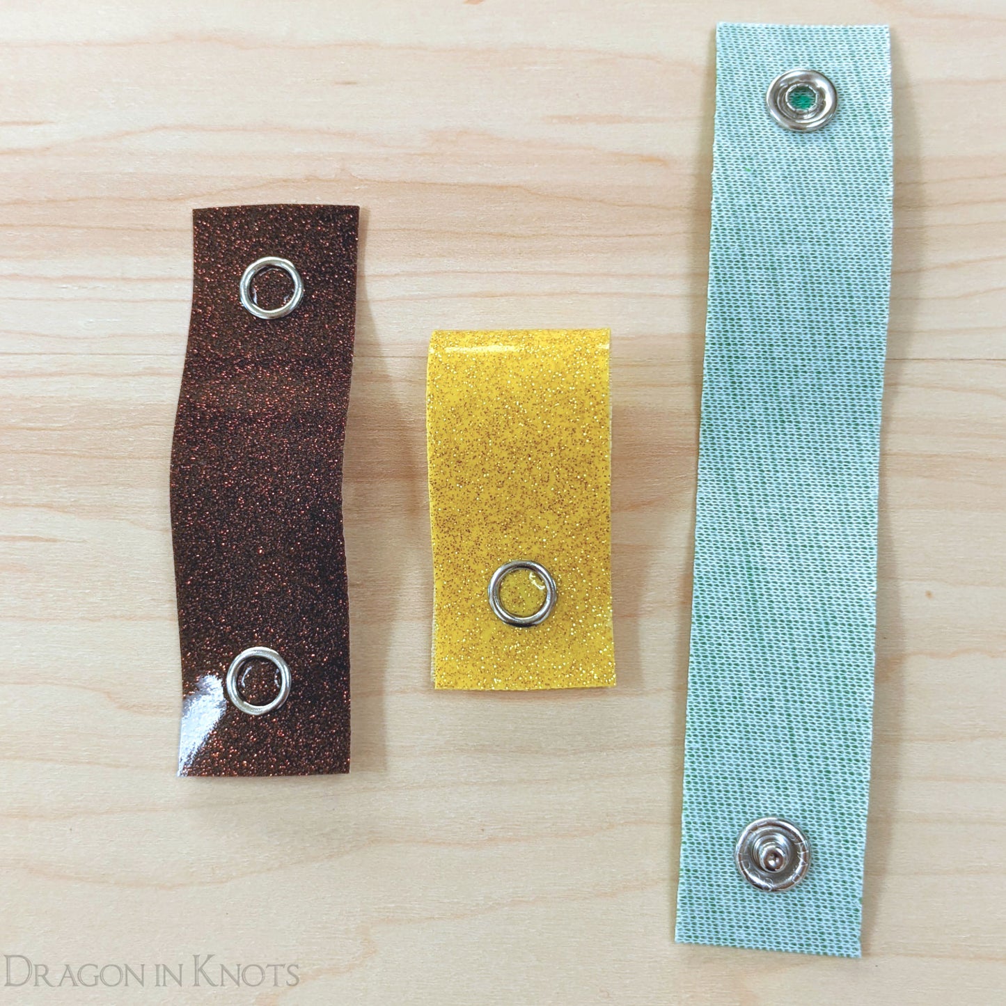 Cord Wraps - Brown, Yellow, Green Glitter Vinyl - Dragon in Knots