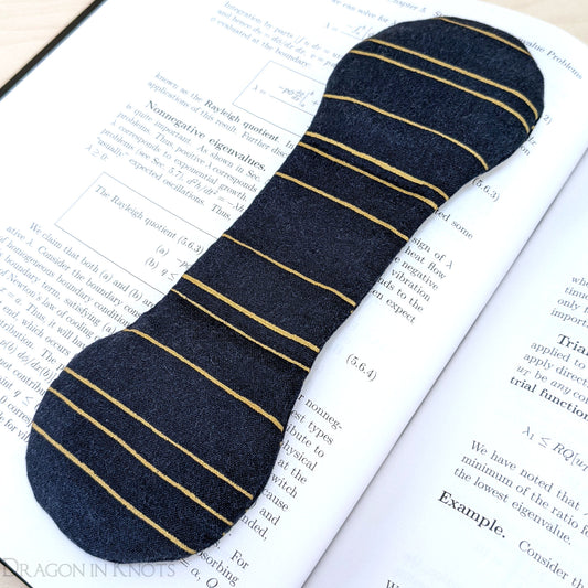 Navy Blue and Gold Striped Book Weight - Dragon in Knots