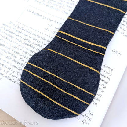 Navy Blue and Gold Striped Book Weight - Dragon in Knots