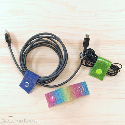 Glitter Cord Clips - Rainbow, Green, Purple - Dragon in Knots