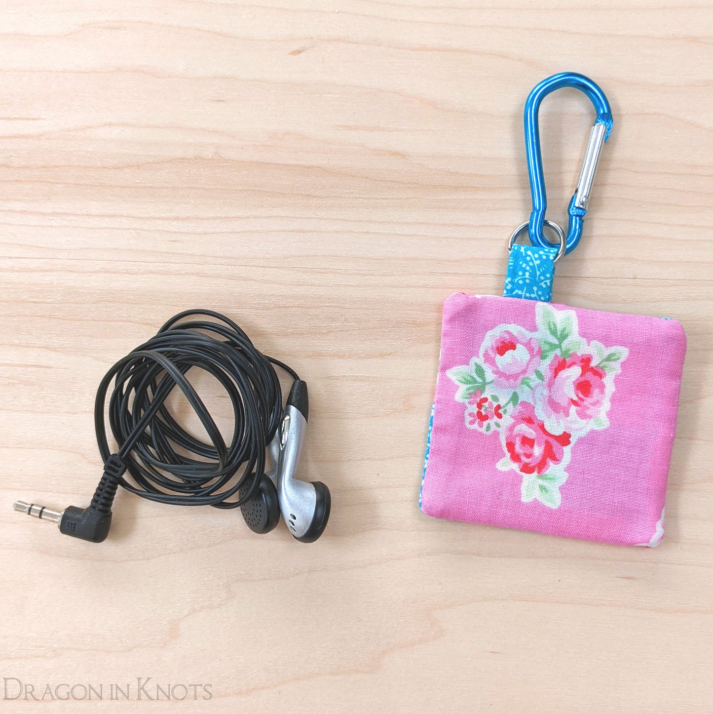 Pink and Aqua Floral Earbud Pouch - Dragon in Knots