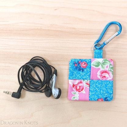 Pink and Aqua Floral Earbud Pouch - Dragon in Knots