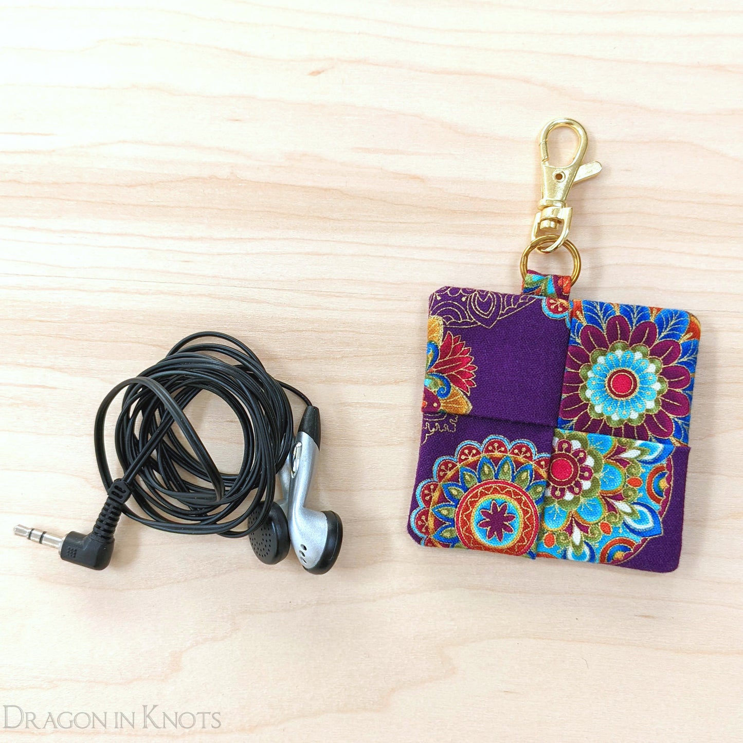 Purple Earbud Holder - Dragon in Knots