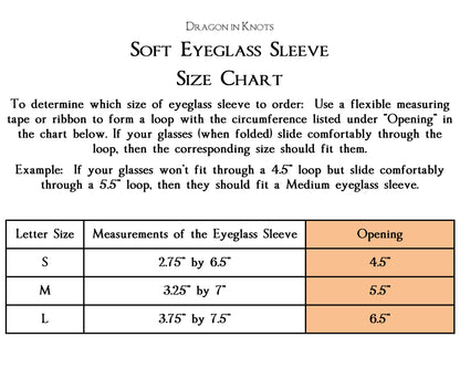 soft eyeglass case size chart S M L