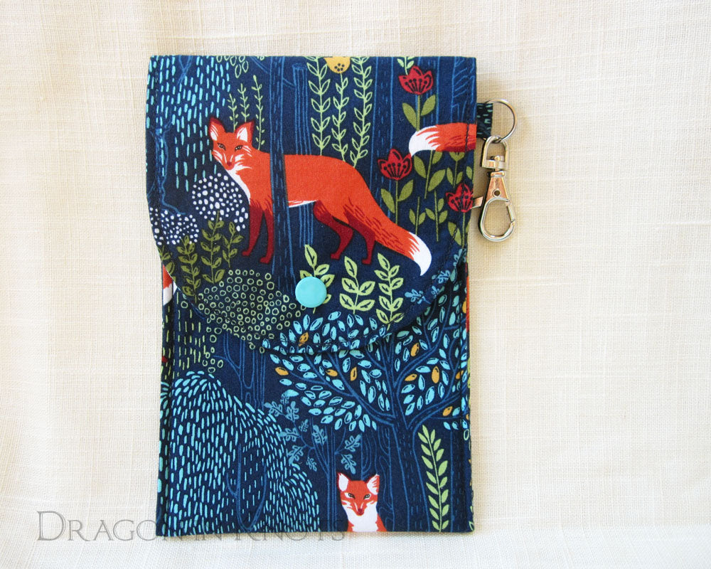 Fox Dual Pocket Pouch - Dark Blue Woodland Passport Holder 1