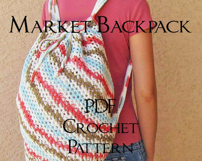 PDF Crochet Pattern - Market Backpack - Dragon in Knots handmade in USA