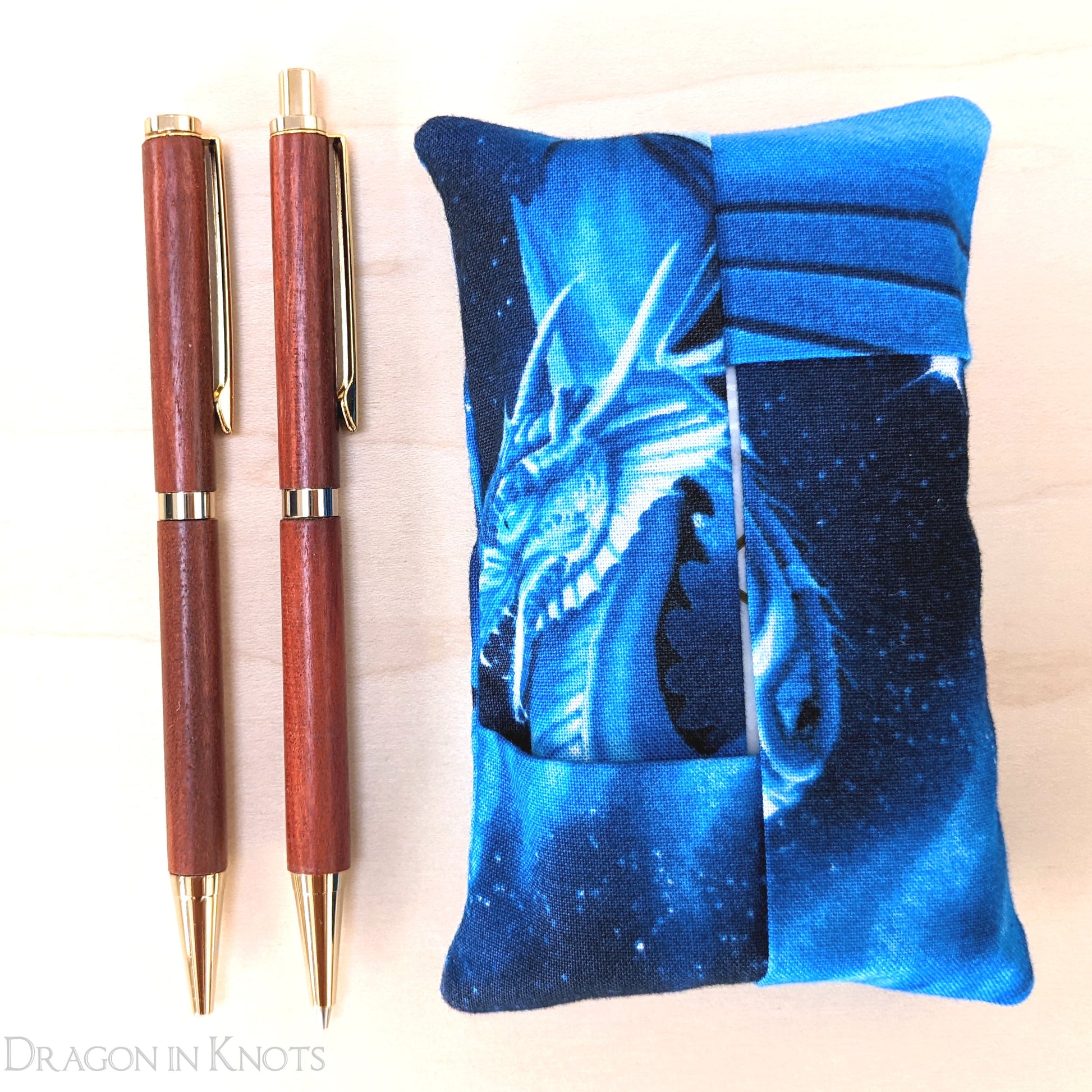 Blue Dragon Pocket Tissue Holder - Dragon in Knots handmade