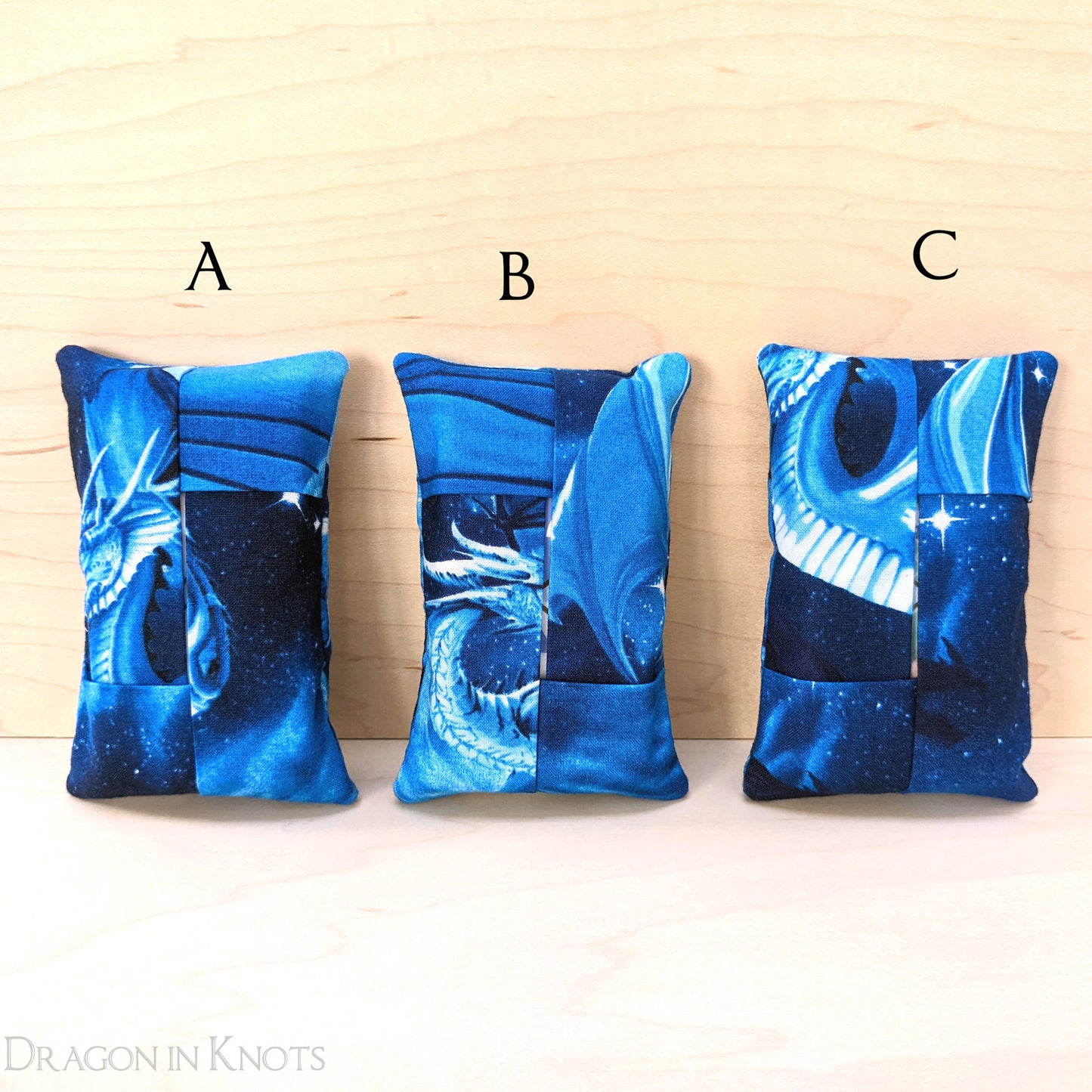 Blue Dragon Pocket Tissue Holder - Dragon in Knots handmade