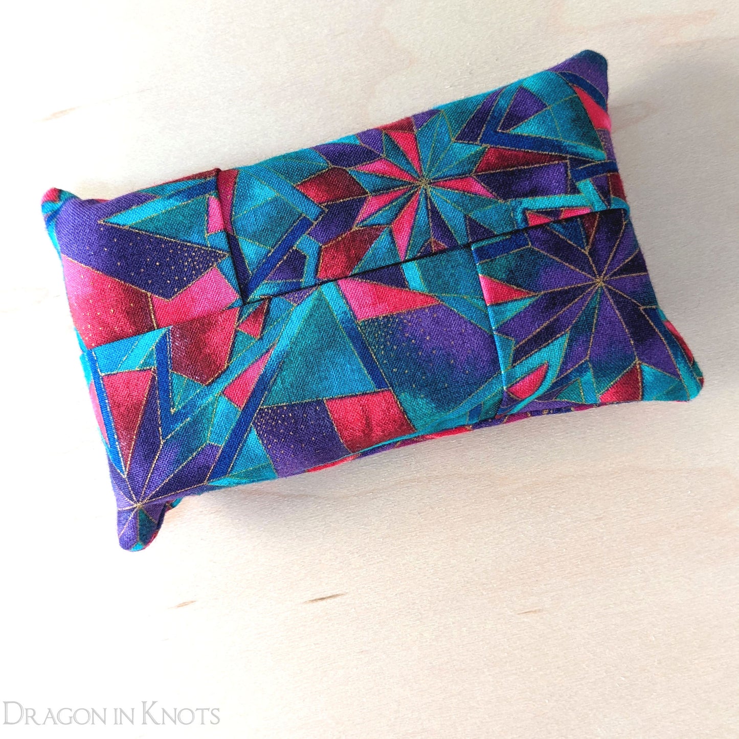 Jewel-tone To-Go Tissue Cover - Dragon in Knots handmade