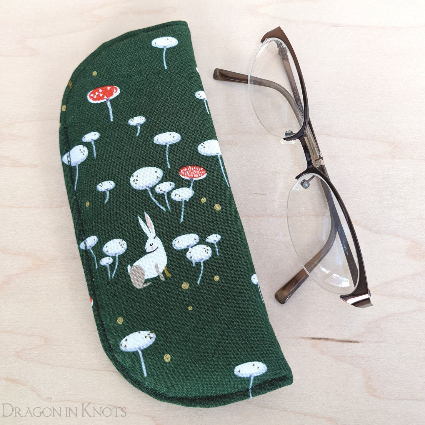 Mushroom and Rabbit Soft Eyeglass Case - S M - Dragon in Knots