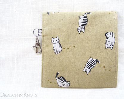Striped Cats 5in Accessory Pouch - Dragon in Knots, handmade in USA