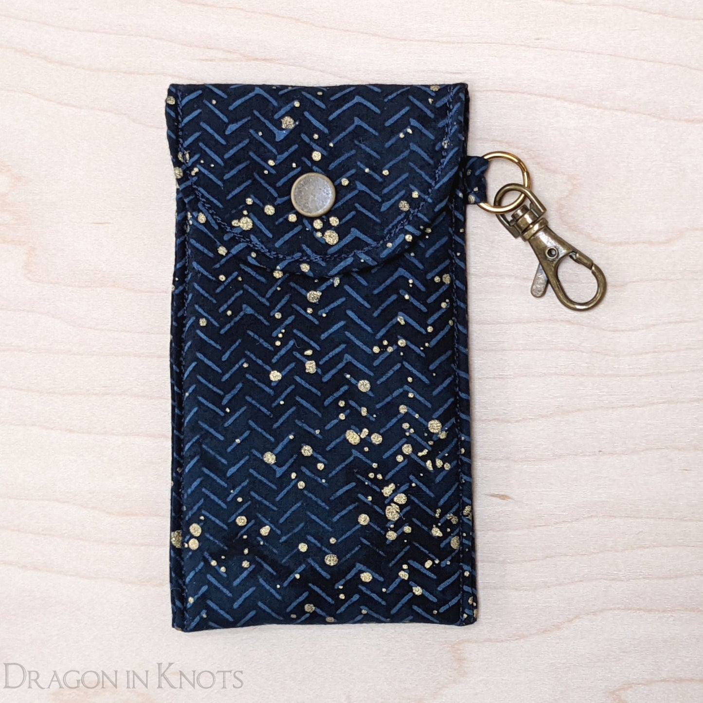 Navy and Gold Tall Lip Gloss Pouch - Dragon in Knots