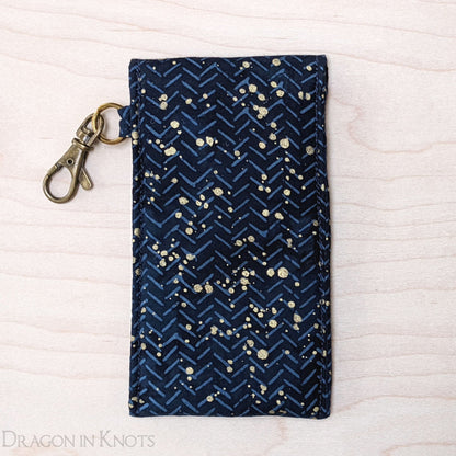 Navy and Gold Tall Lip Gloss Pouch - Dragon in Knots