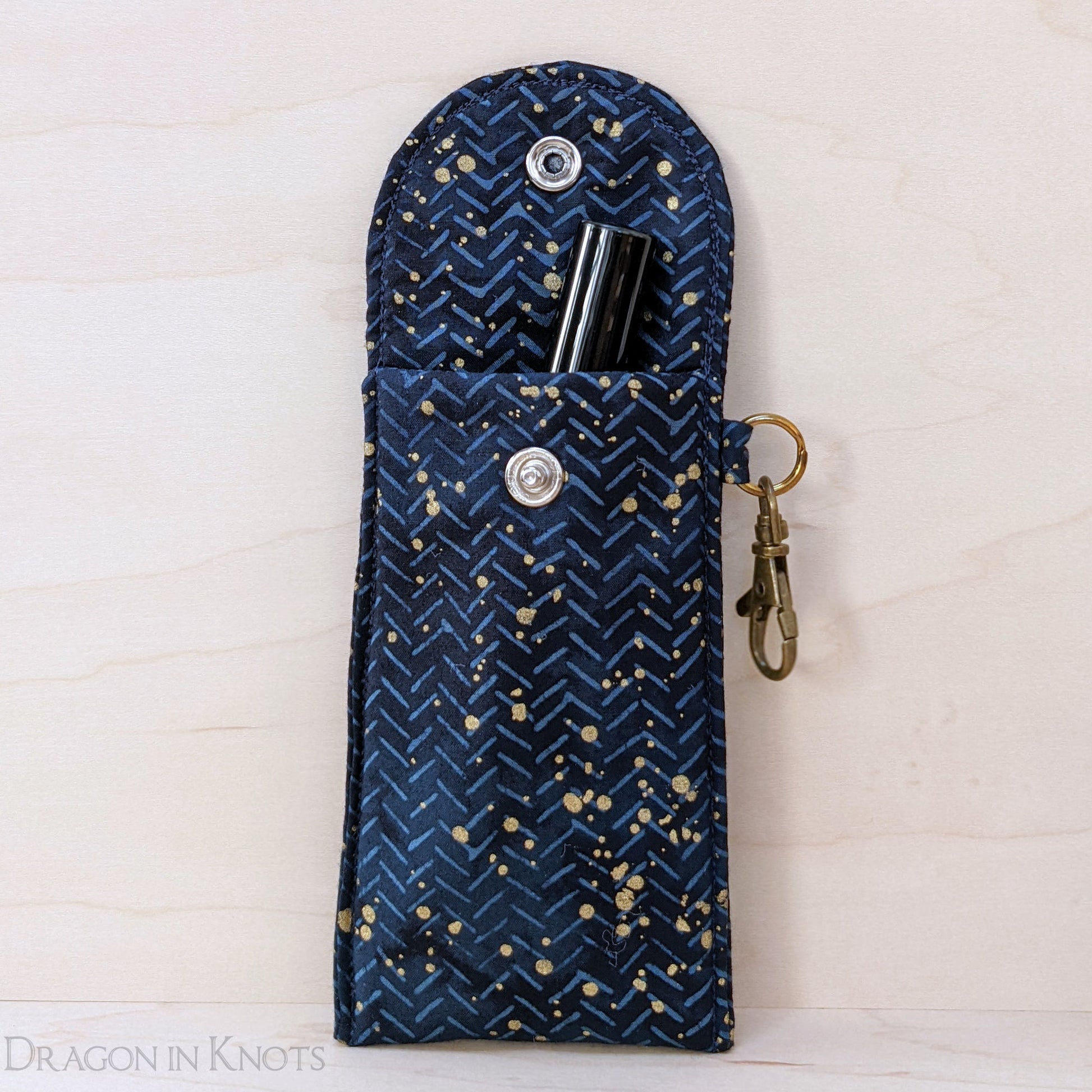 Navy and Gold Tall Lip Gloss Pouch - Dragon in Knots